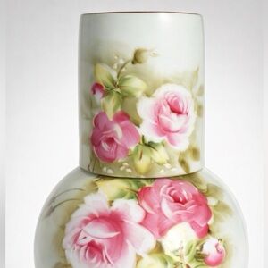 Lefton Green Heritage Rose Bedside Carafe set with Cup